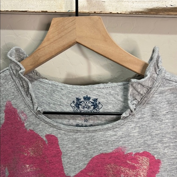 Vintage Juicy Couture Shirt Top Gray Tee Pink Bow Cap Blouse Girls Ruffle Y2K - Picture 4 of 12